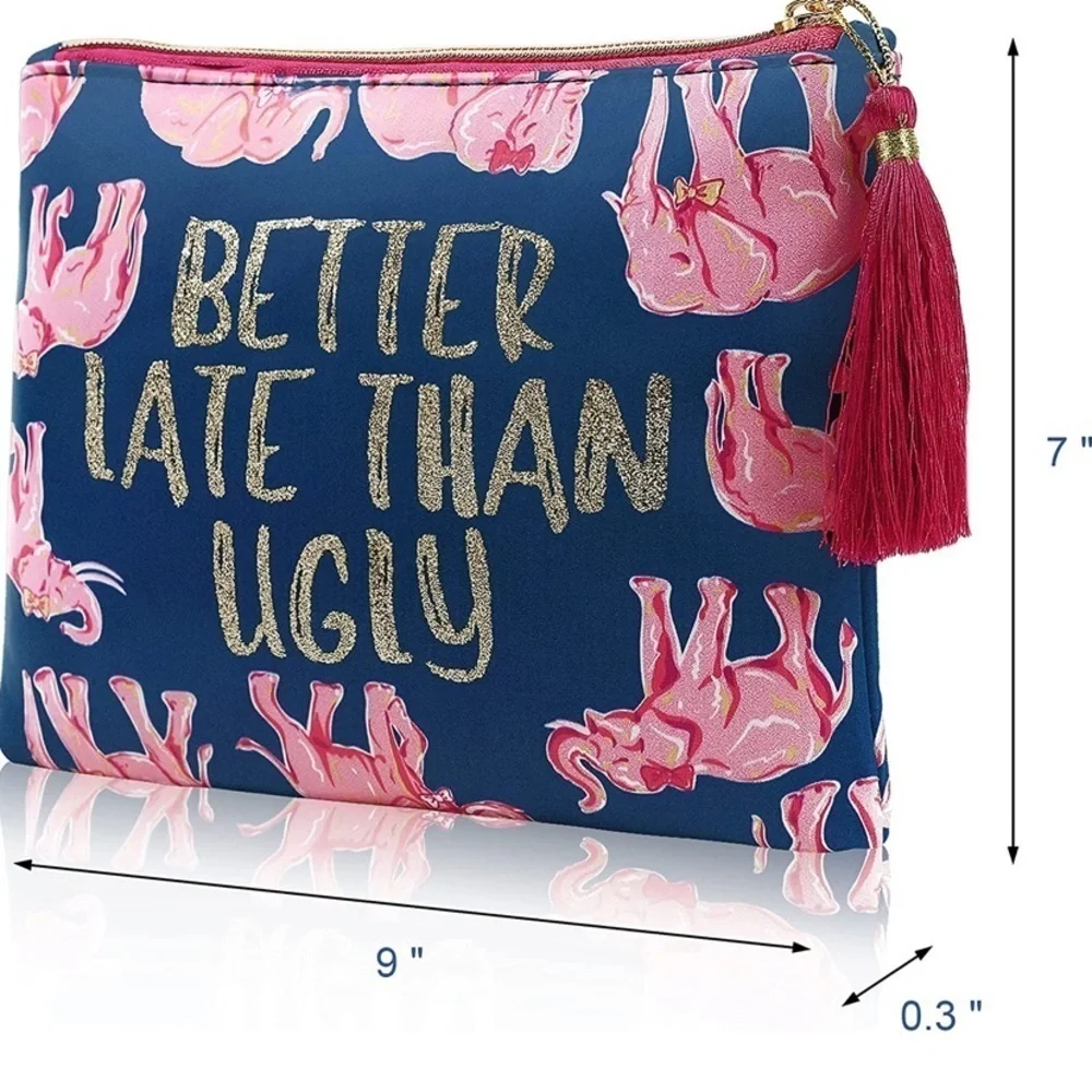 Makeup Bag NWT Better Late Than Ugly elephant cute